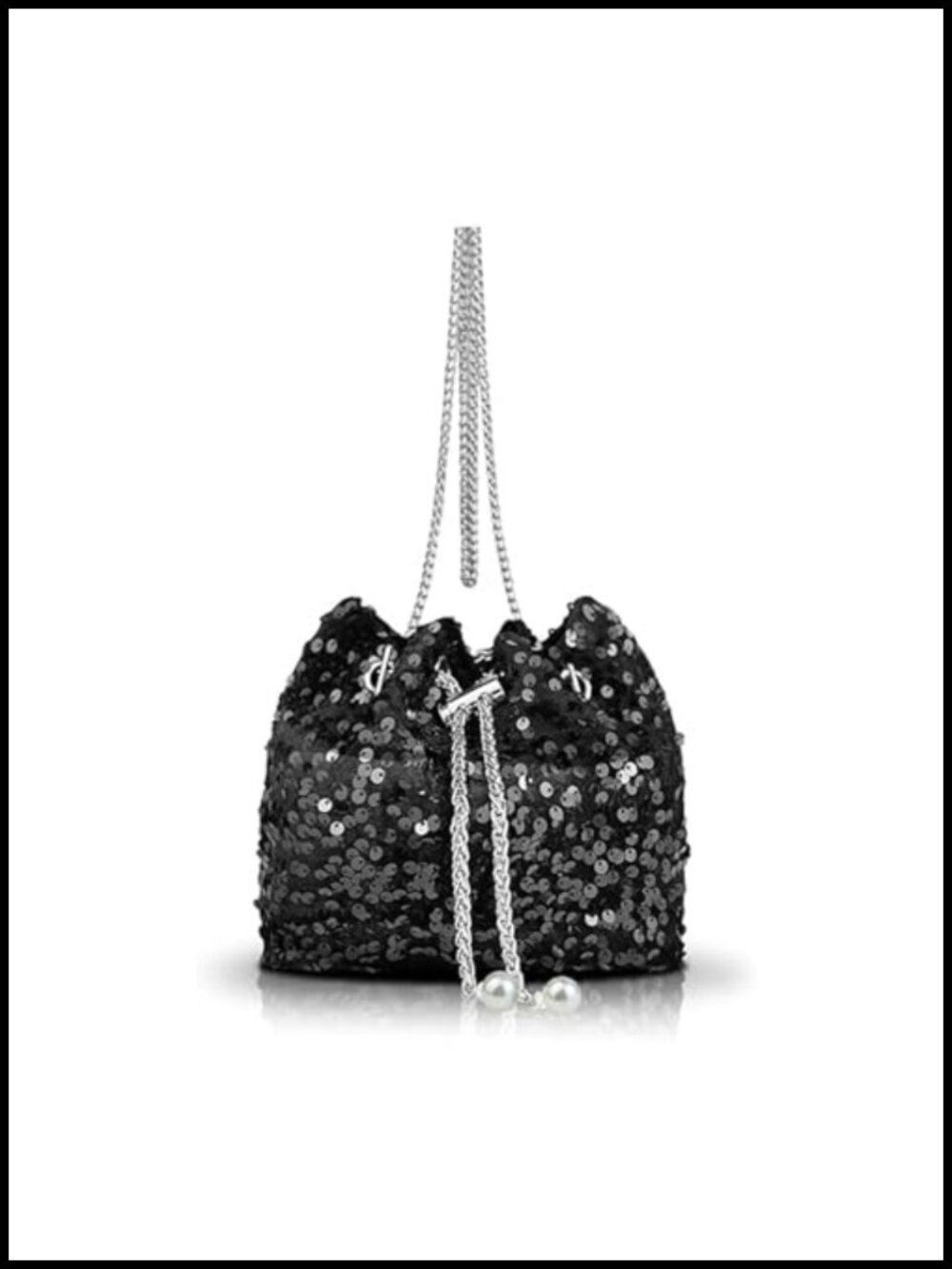 Sequin Drawstring Bucket Crossbody Purse with Detachable Chain Strap Shoulder